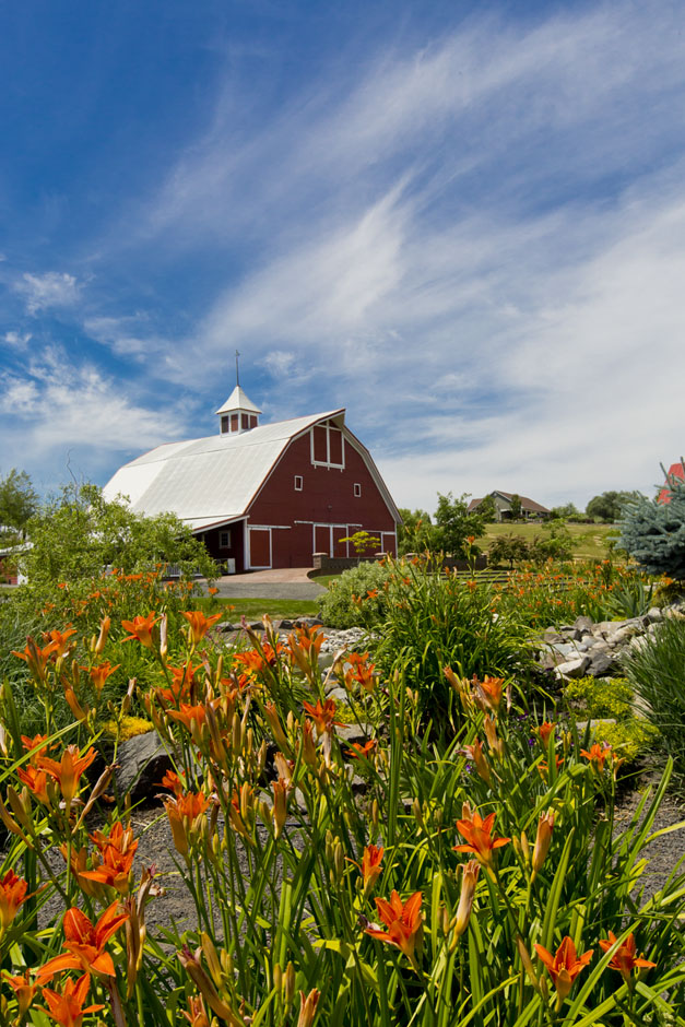 barn and flowers palouse