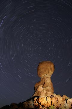 balanced rock arches national park star trails night photography photograph