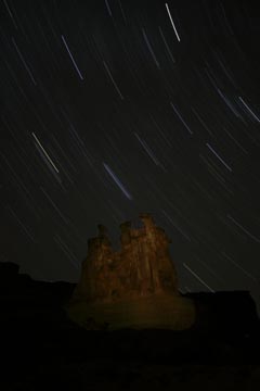 three gossips  arches national park star trails night photography photograph