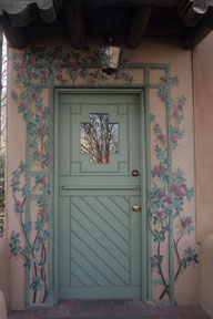 green door on canyon road sante fe new mexico