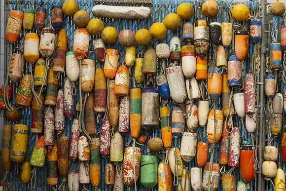 colorful fisihng boat  buoys