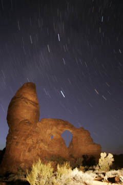 turret arch arches national park star trails photo
