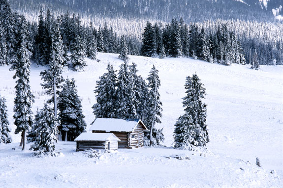 old cabin in the snow in sw colorado