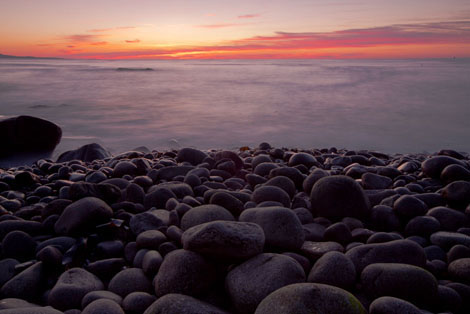 acadia boulder beach at sunrise
